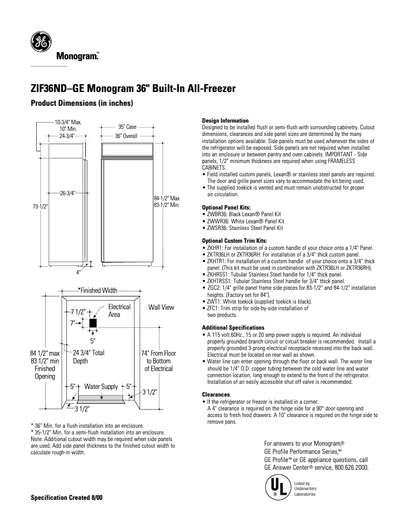 Page n°1 - Fiche technique GE ZIF36NDRH