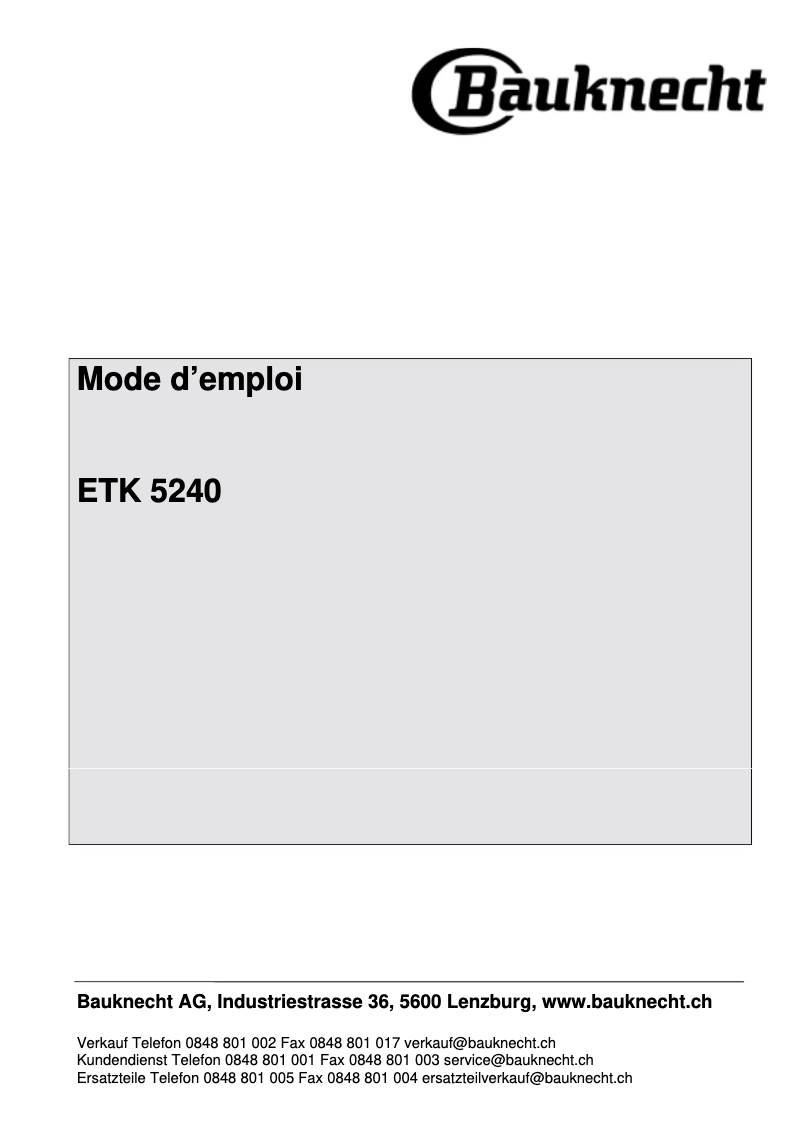 Page n°1 - Manuel utilisateur Bauknecht ETK 5240