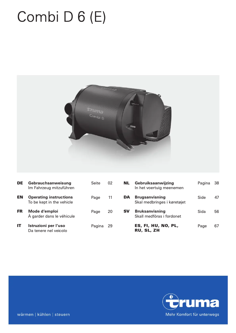 Page 1 de la notice Manuel utilisateur Truma Combi D 6 E