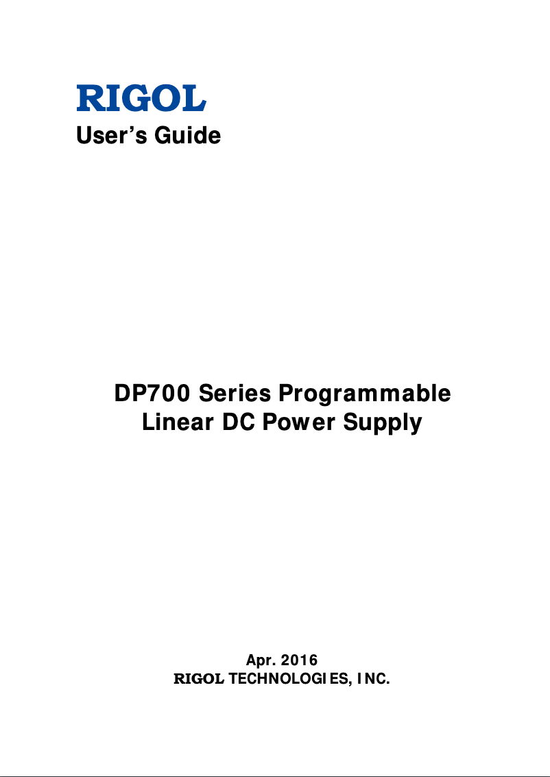 Page n°1 - Manuel utilisateur Rigol DP712