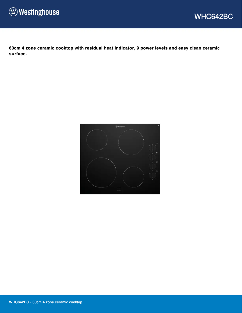 Page n°1 - Fiche technique Westinghouse WHC642BC