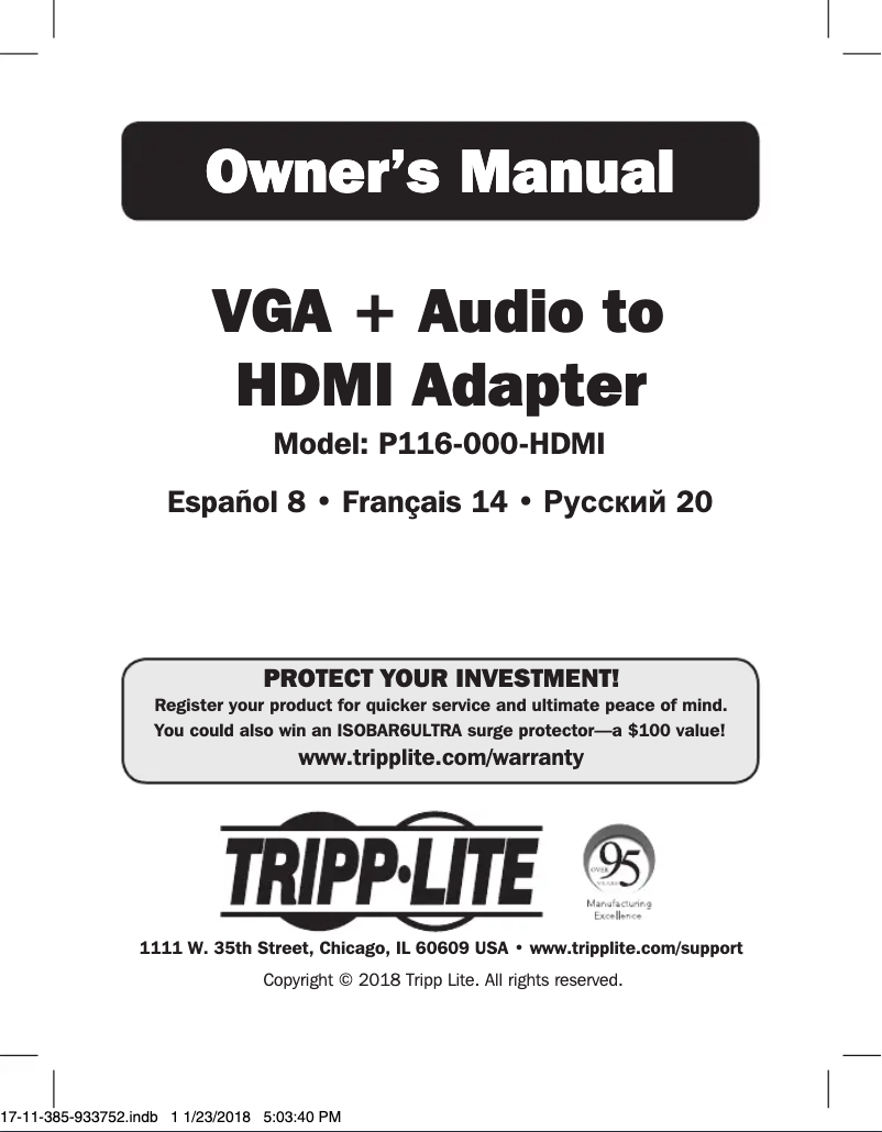 Image de la première page du manuel de l'appareil P116-000-HDMI