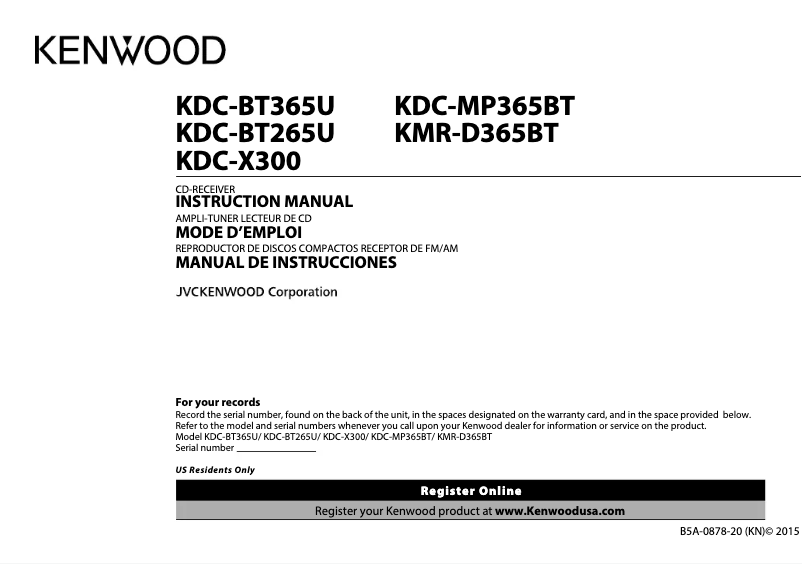 Image de la première page du manuel de l'appareil KDC-BT265U