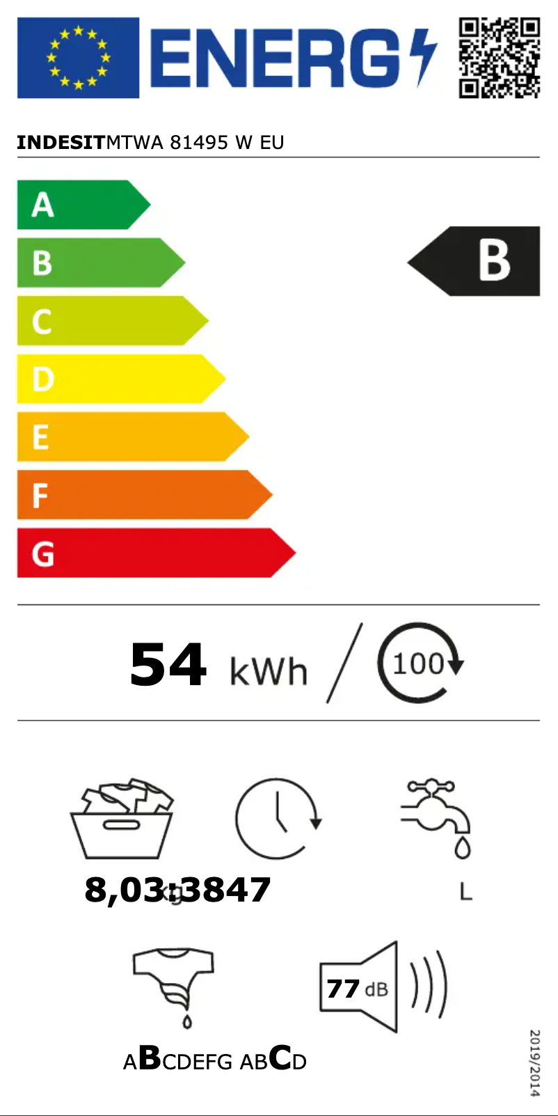 Page n°1 - Label énergétique Indesit MTWA 81495 W EU