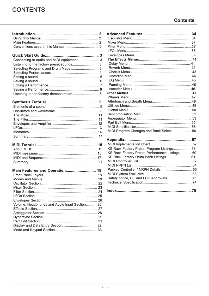 Page 1 de la notice Manuel utilisateur Novation KS Rack