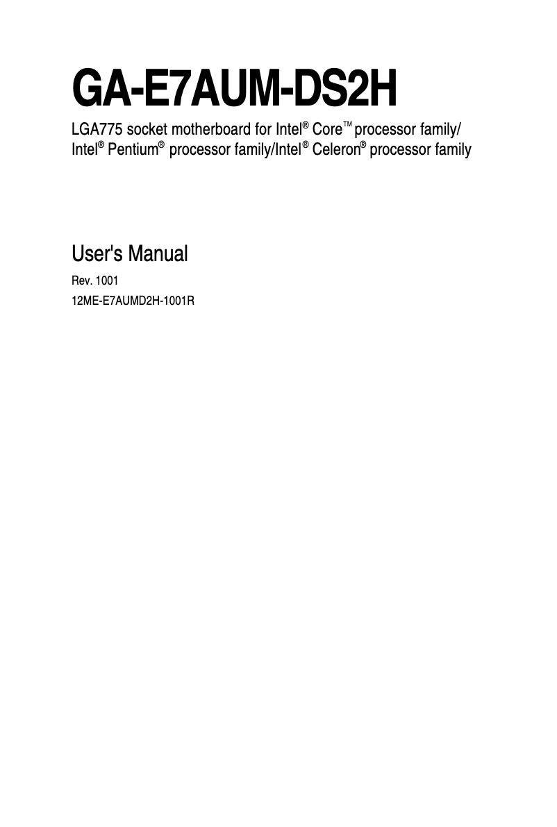 Page 1 de la notice Manuel utilisateur Gigabyte GA-E7AUM-DS2H