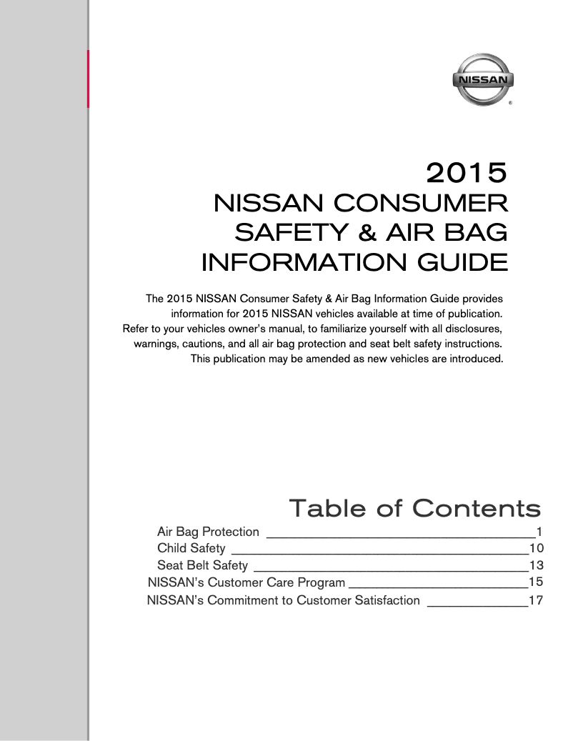 Page n°1 - Instructions de sécurité Nissan Sentra (2015)