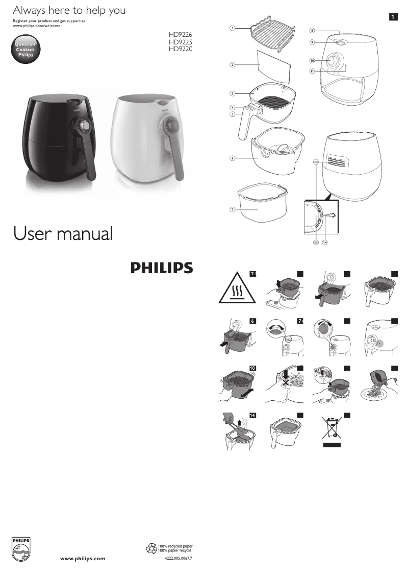 Page 1 de la notice Manuel utilisateur Philips Viva Collection Airfryer HD9225