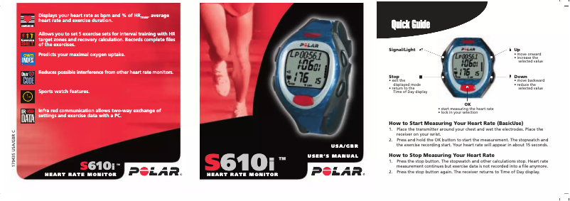 Page 1 de la notice Manuel utilisateur Polar S610I