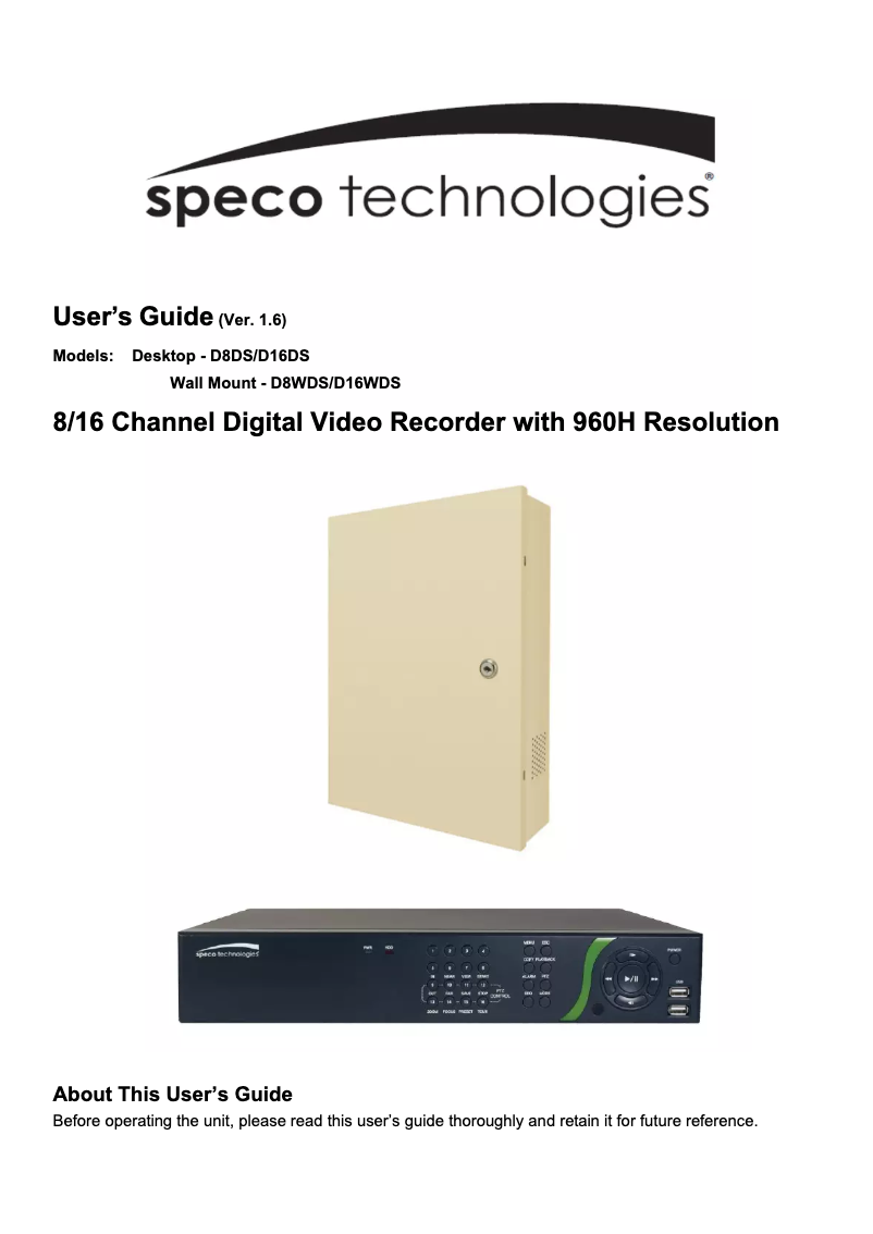 Page 1 de la notice Manuel utilisateur Speco Technologies D8WDS