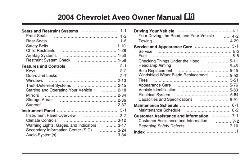 Image de la première page du manuel de l'appareil Aveo (2004)