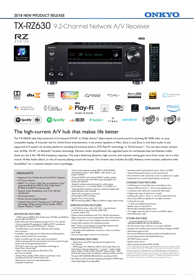 Image de la première page du manuel de l'appareil TX-RZ630