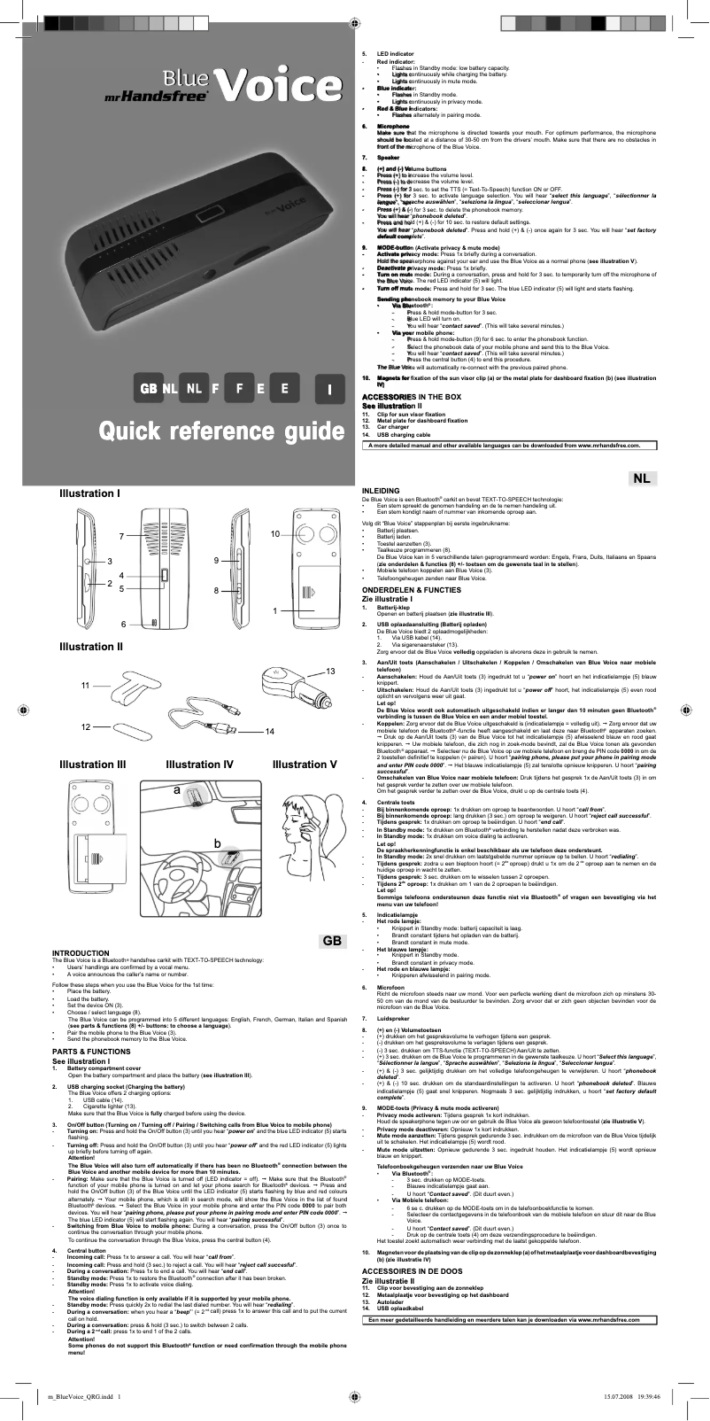 Page 1 de la notice Manuel utilisateur Mr. Handsfree Blue Voice