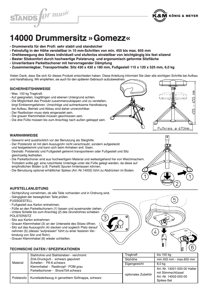 Page 1 de la notice Manuel utilisateur Konig & Meyer Gomezz
