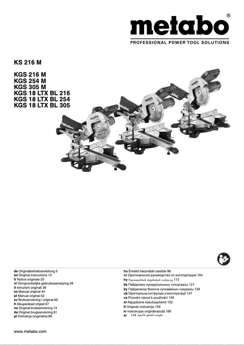 Page 1 de la notice Manuel utilisateur Metabo KGS 18 LTX BL 216