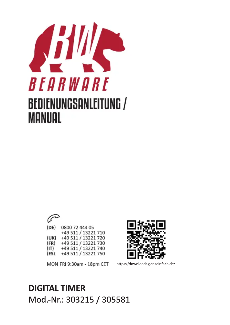 Page 1 de la notice Manuel utilisateur Bearware 303215