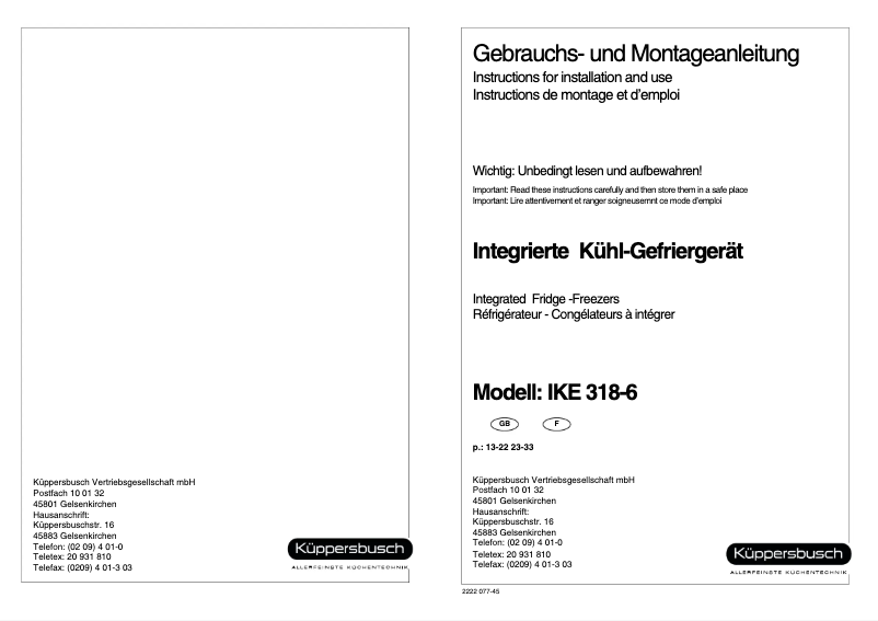 Image de la première page du manuel de l'appareil IKE 318-6