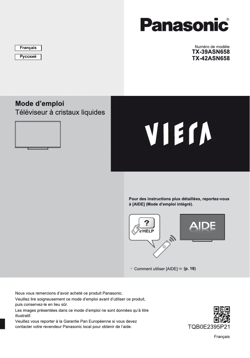 Page 1 de la notice Manuel utilisateur Panasonic TX-42ASN658