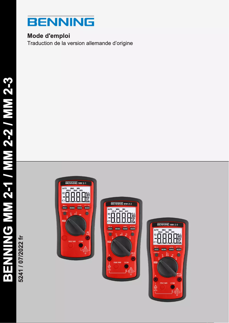 Page 1 de la notice Manuel utilisateur BENNING MM 2-2