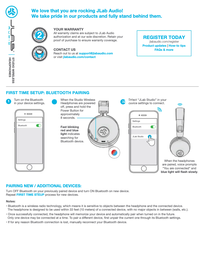Page 1 de la notice Manuel utilisateur JLab Studio Wireless