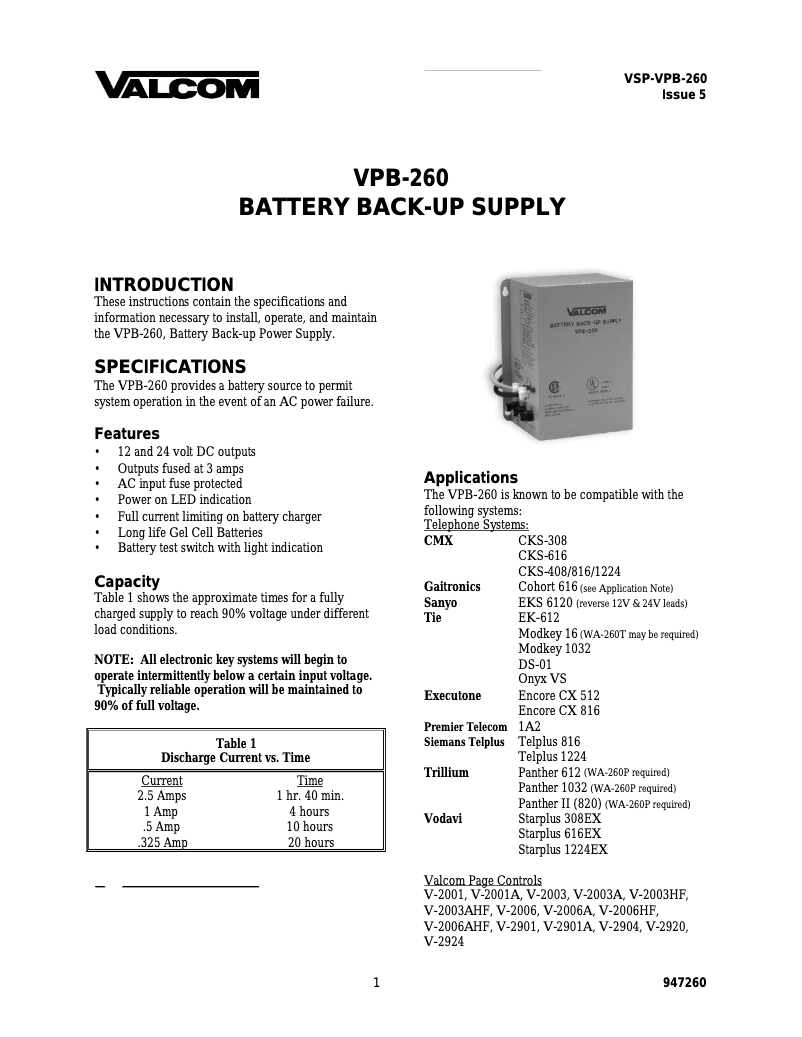 Image de la première page du manuel de l'appareil VPB-260