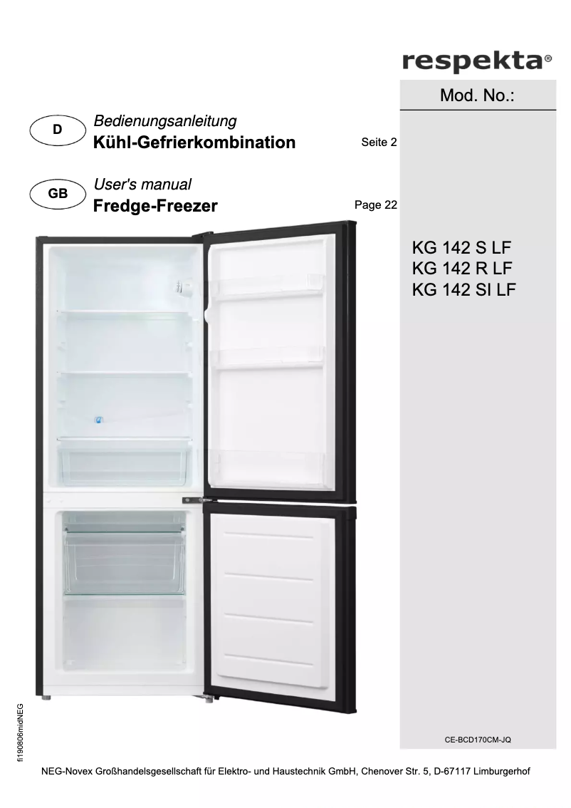 Page 1 de la notice Manuel utilisateur Respekta Jonar KG142SILF