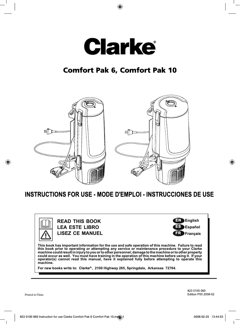 Page 1 of the manual User Manual Clarke Comfort Pak 10