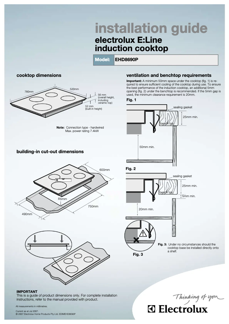 Page 1 de la notice Guide d'installation Electrolux EHD 8690 P