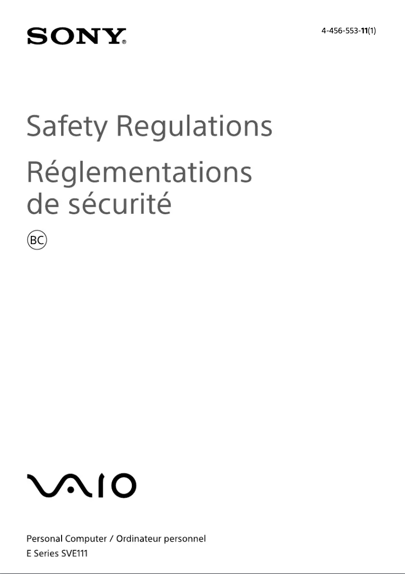 Image de la première page du manuel de l'appareil Vaio SVE11135CXW