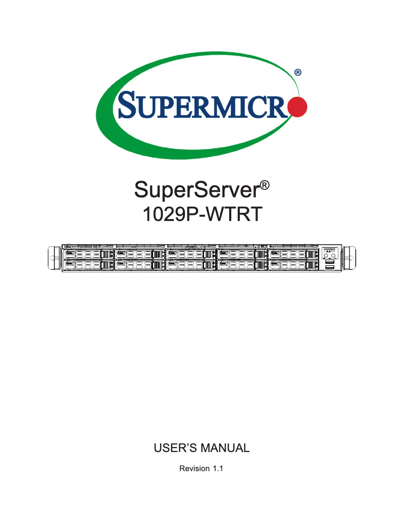 Page 1 de la notice Manuel utilisateur Supermicro SuperServer 1029P-WTRT