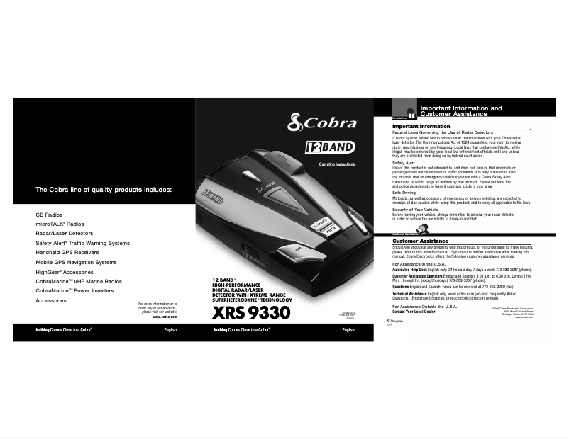 Page 1 de la notice Manuel utilisateur Cobra XRS 9330