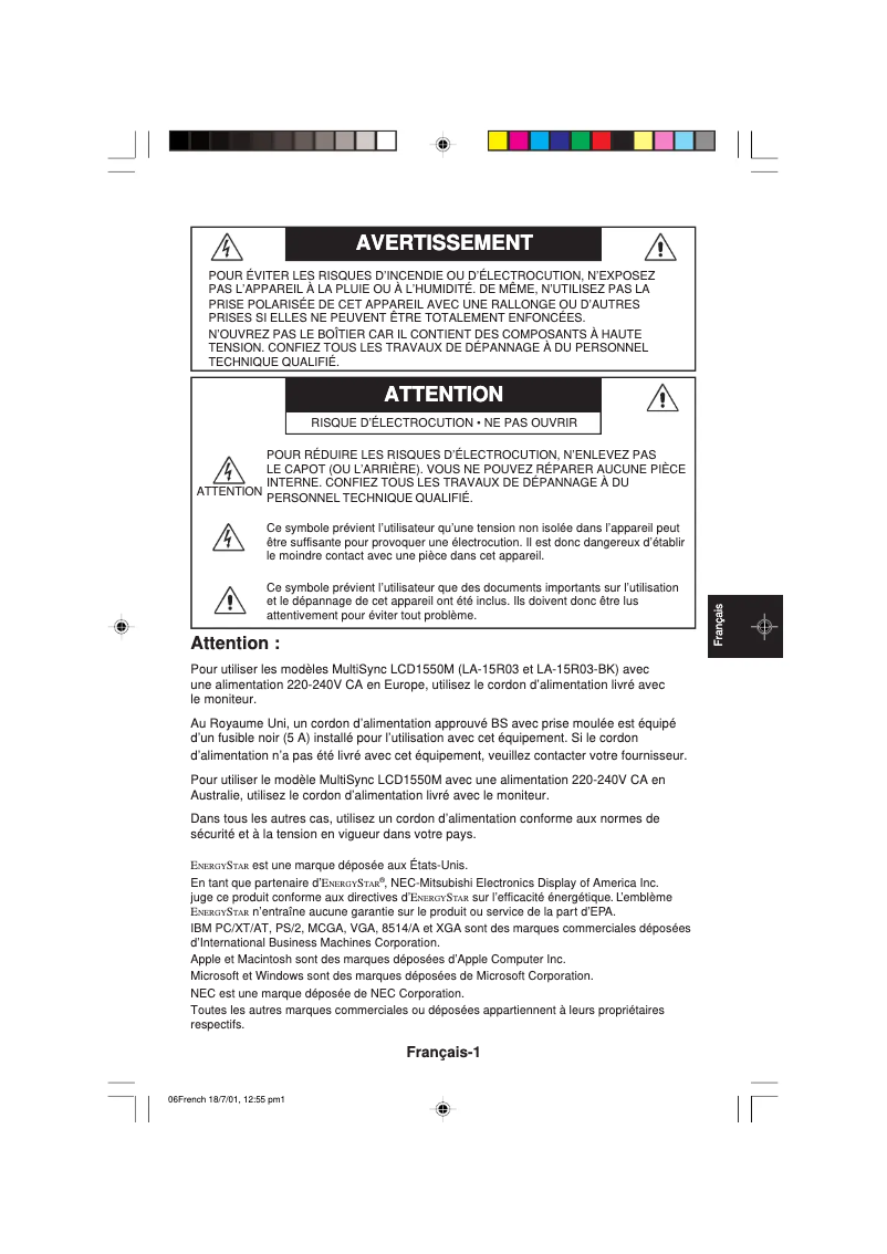 Imagen de la primera página del manual del dispositivo MultiSync LCD1550M