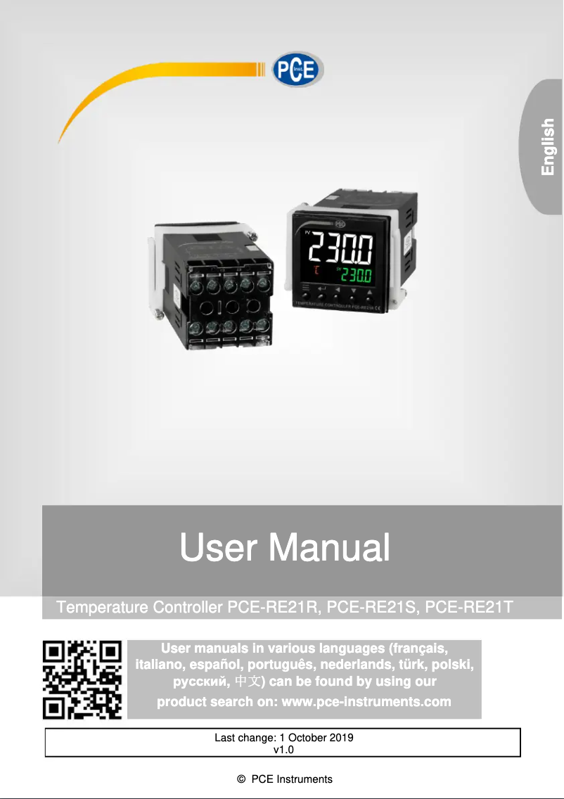 Page 1 de la notice Manuel utilisateur PCE Instruments PCE-RE21R