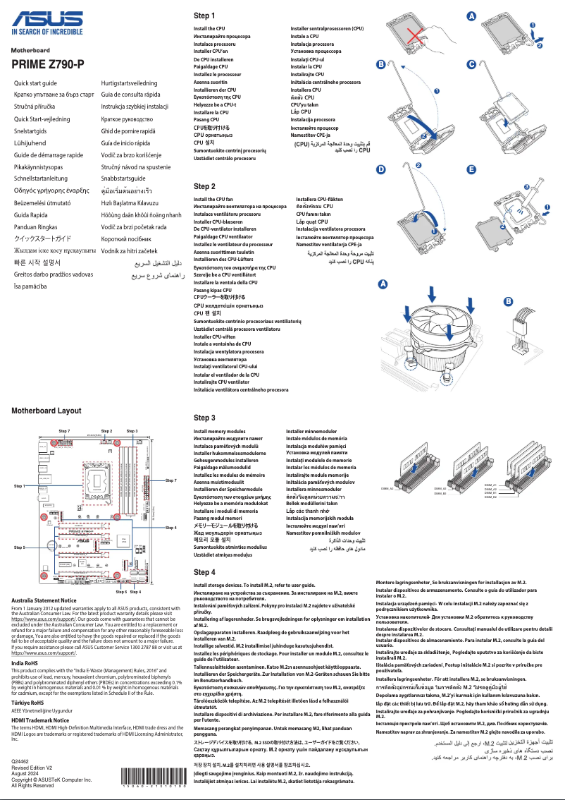 Page 1 de la notice Guide de démarrage rapide Asus PRIME Z790-P