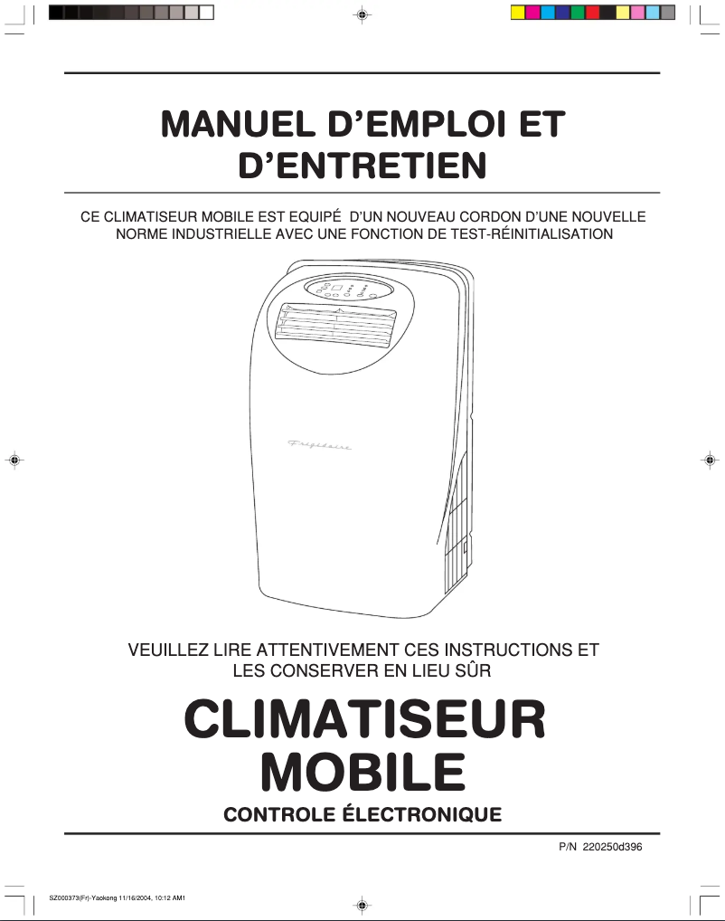 Page 1 de la notice Manuel utilisateur Frigidaire FAP094P1Z