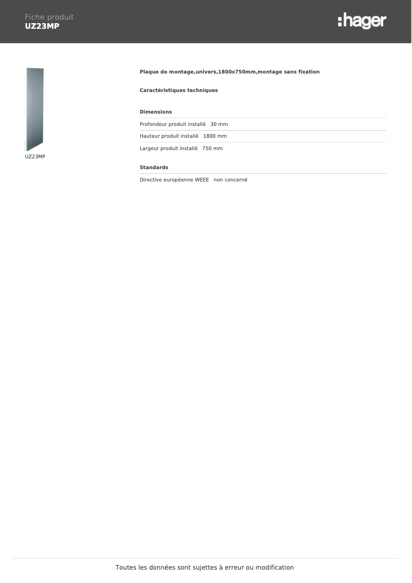 Page 1 of the manual User Manual Hager UZ23MP