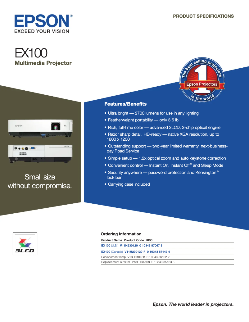 Página 1 del manual Folleto Epson EX100