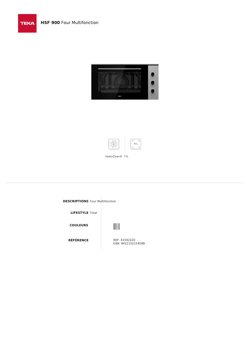 Page 1 de la notice Fiche technique Teka HSF 900