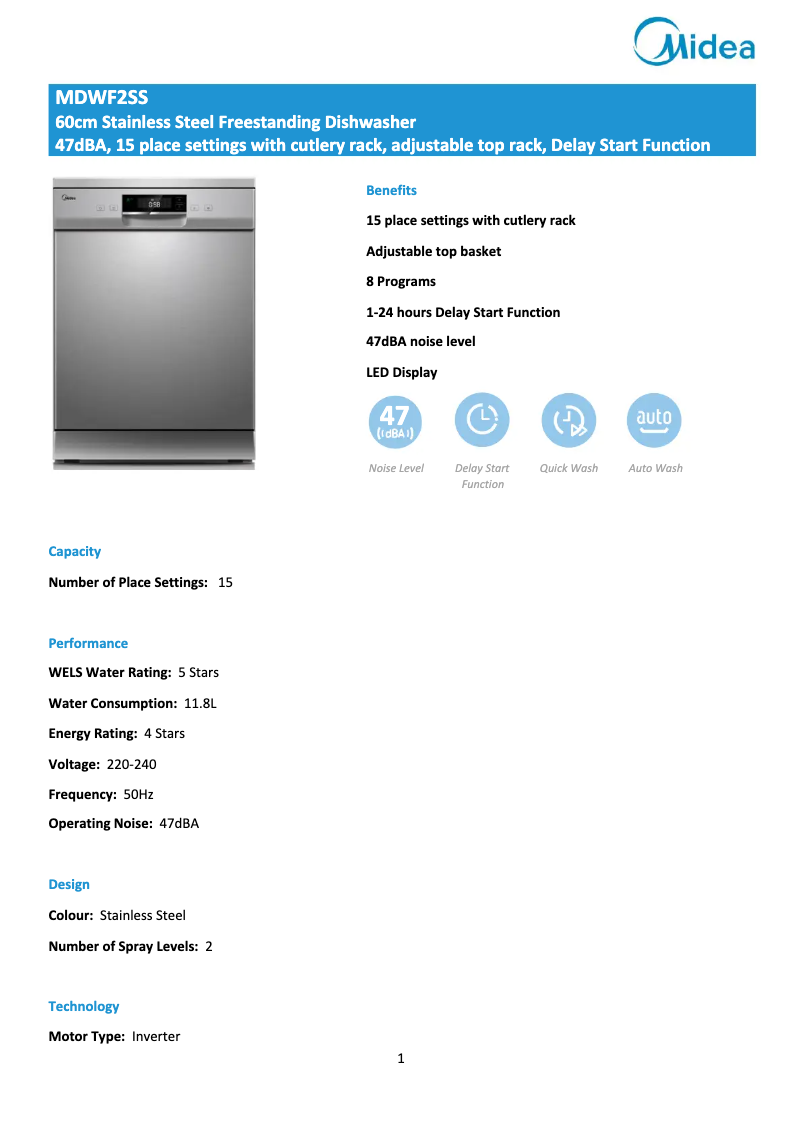 Page 1 de la notice Manuel utilisateur Midea MDWF2SS