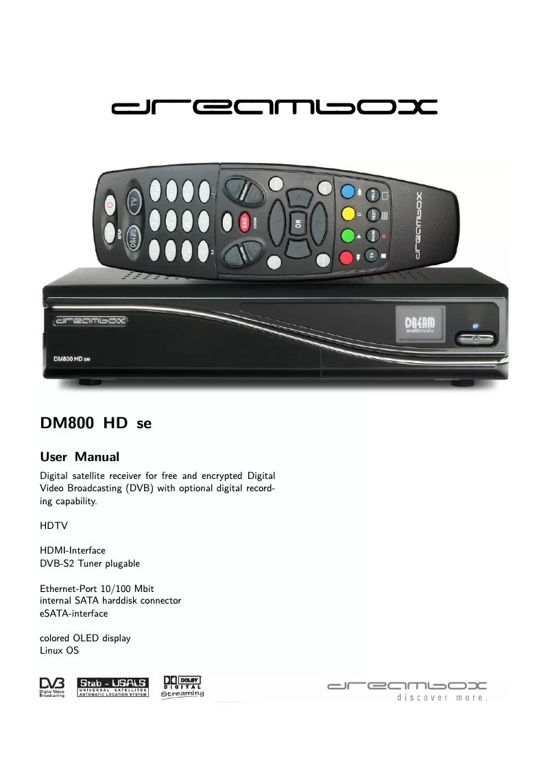 Image de la première page du manuel de l'appareil DM800 HD se V2
