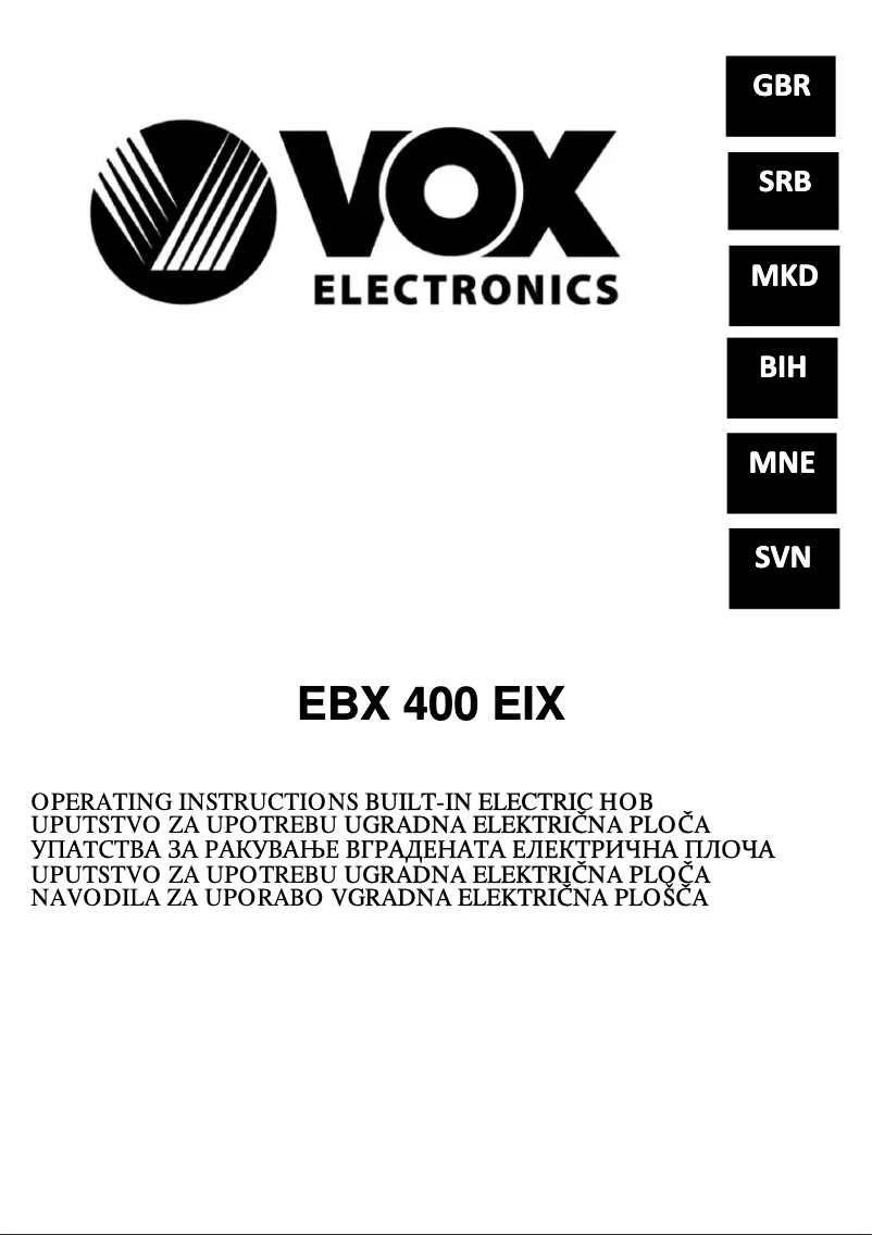 Page 1 de la notice Manuel utilisateur VOX EBX400EIX