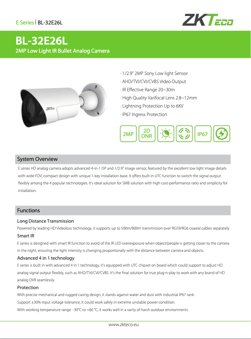 Page 1 de la notice Manuel utilisateur ZKTeco BL-32E26L