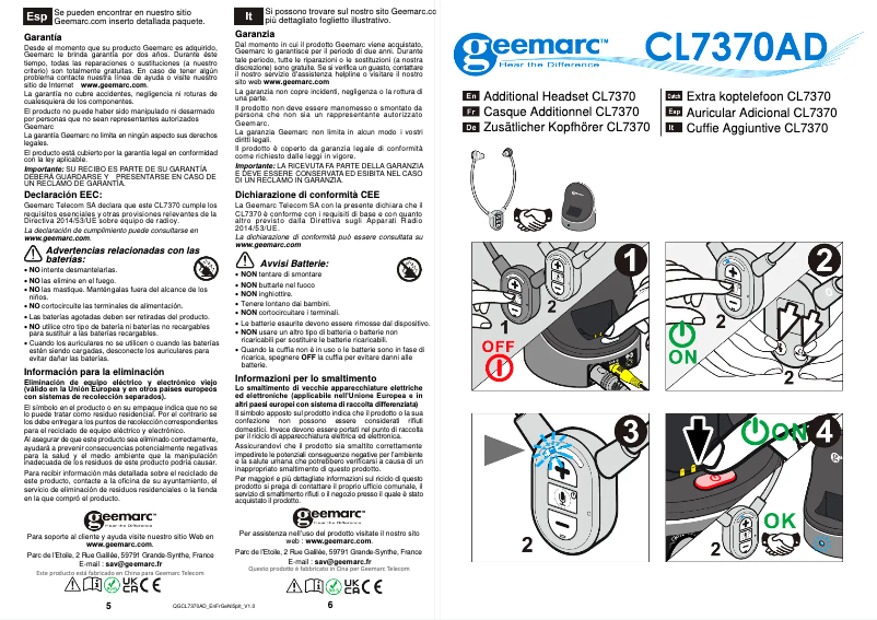 Page 1 de la notice Manuel utilisateur Geemarc CL7370 AD