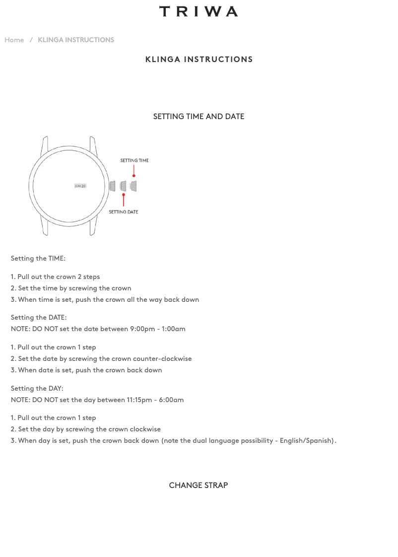 Page 1 de la notice Manuel utilisateur Triwa Klinga