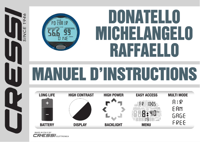 Page 1 de la notice Manuel utilisateur Cressi Donatello