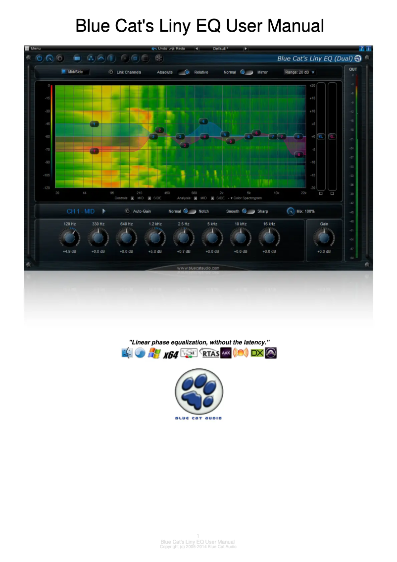 Page 1 de la notice Manuel utilisateur Blue Cat Audio Liny EQ