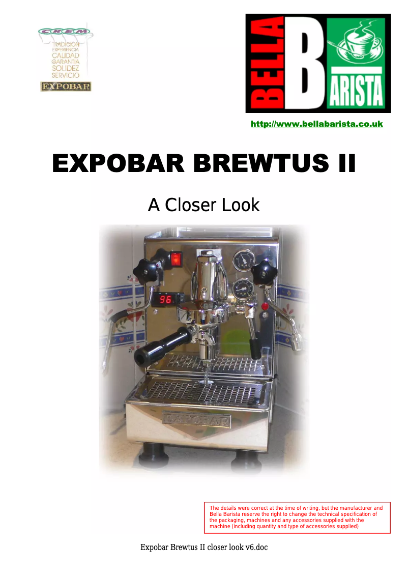Page n°1 - Manuel utilisateur Expobar Brewtus II