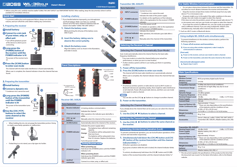 Page n°1 - Manuel utilisateur Boss WL-30XLR