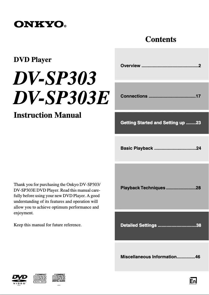 Página 1 del manual Manual de usuario Onkyo DV-SP303