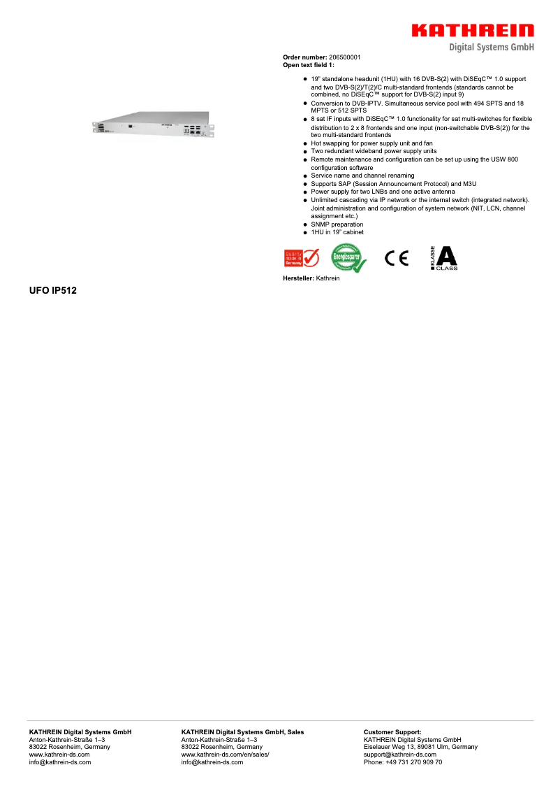 Page n°1 - Fiche technique Kathrein UFO IP512